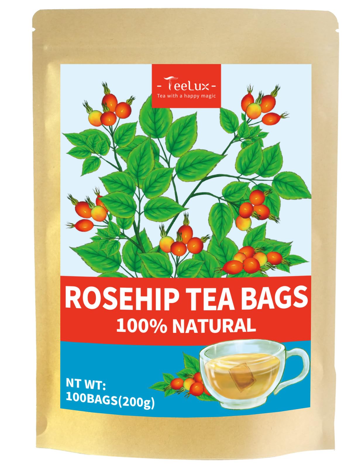 TeeLux Chamomile Tea Bags, 1.5g/bag, Pure Natural Chamomile Flowers Herbal Tea, Caffeine Free, 100 Count