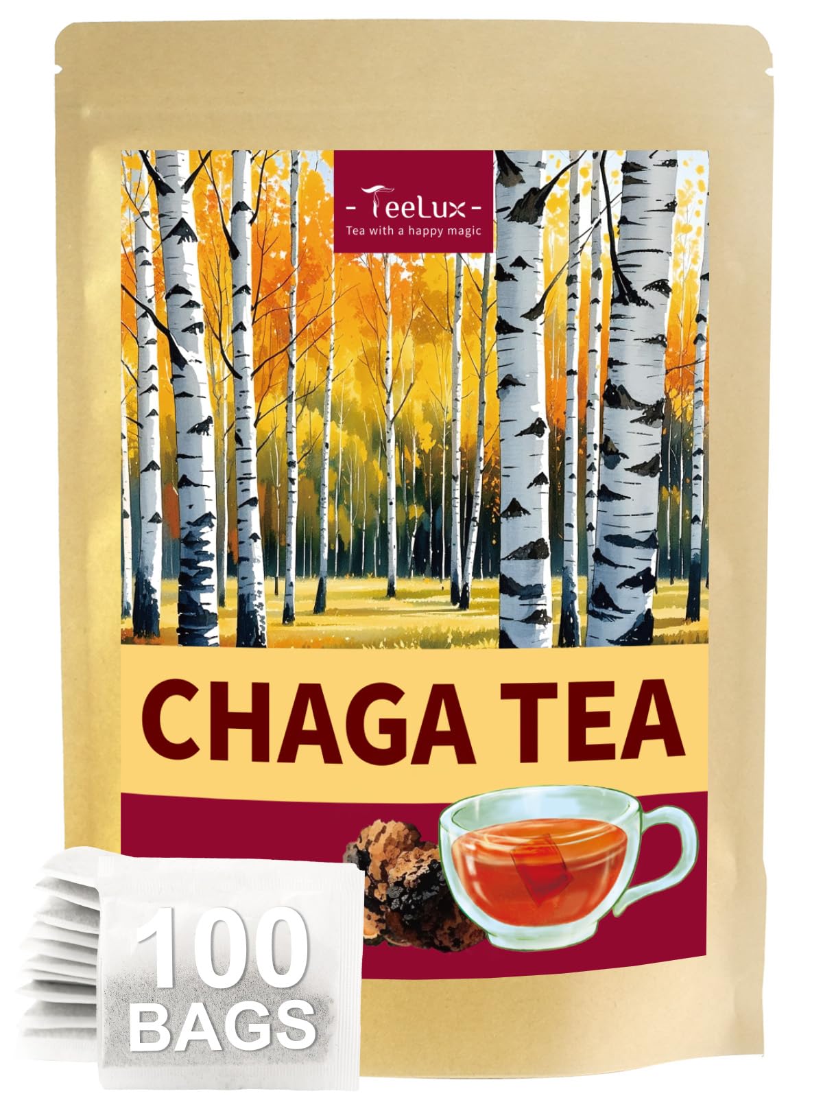 TeeLux Chamomile Tea Bags, 1.5g/bag, Pure Natural Chamomile Flowers Herbal Tea, Caffeine Free, 100 Count