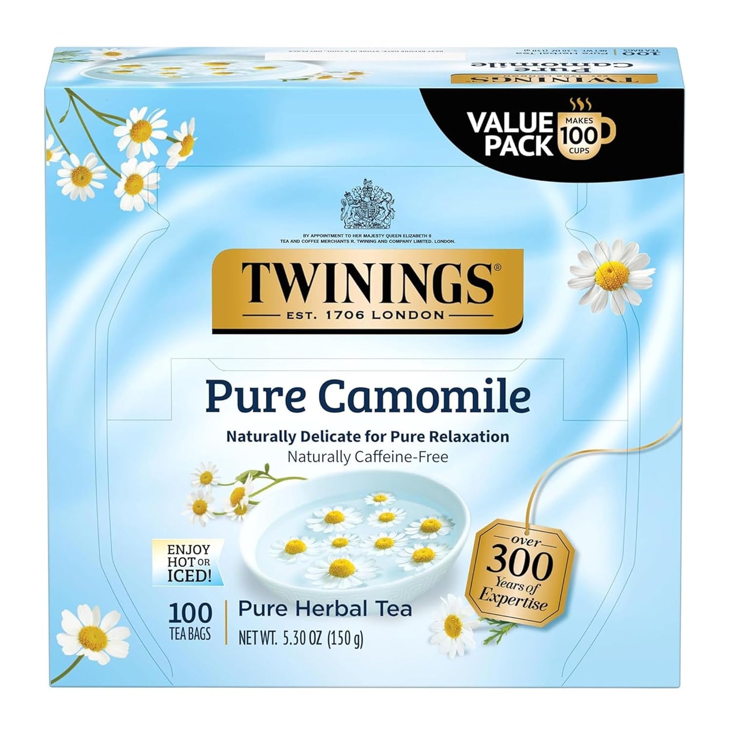 Twinings Pure Green Tea Individually Wrapped Bags, 100 Count (Pack of 1), Smooth & Refreshing, Caffeinated, Enjoy Hot or Iced, 100 Teabags