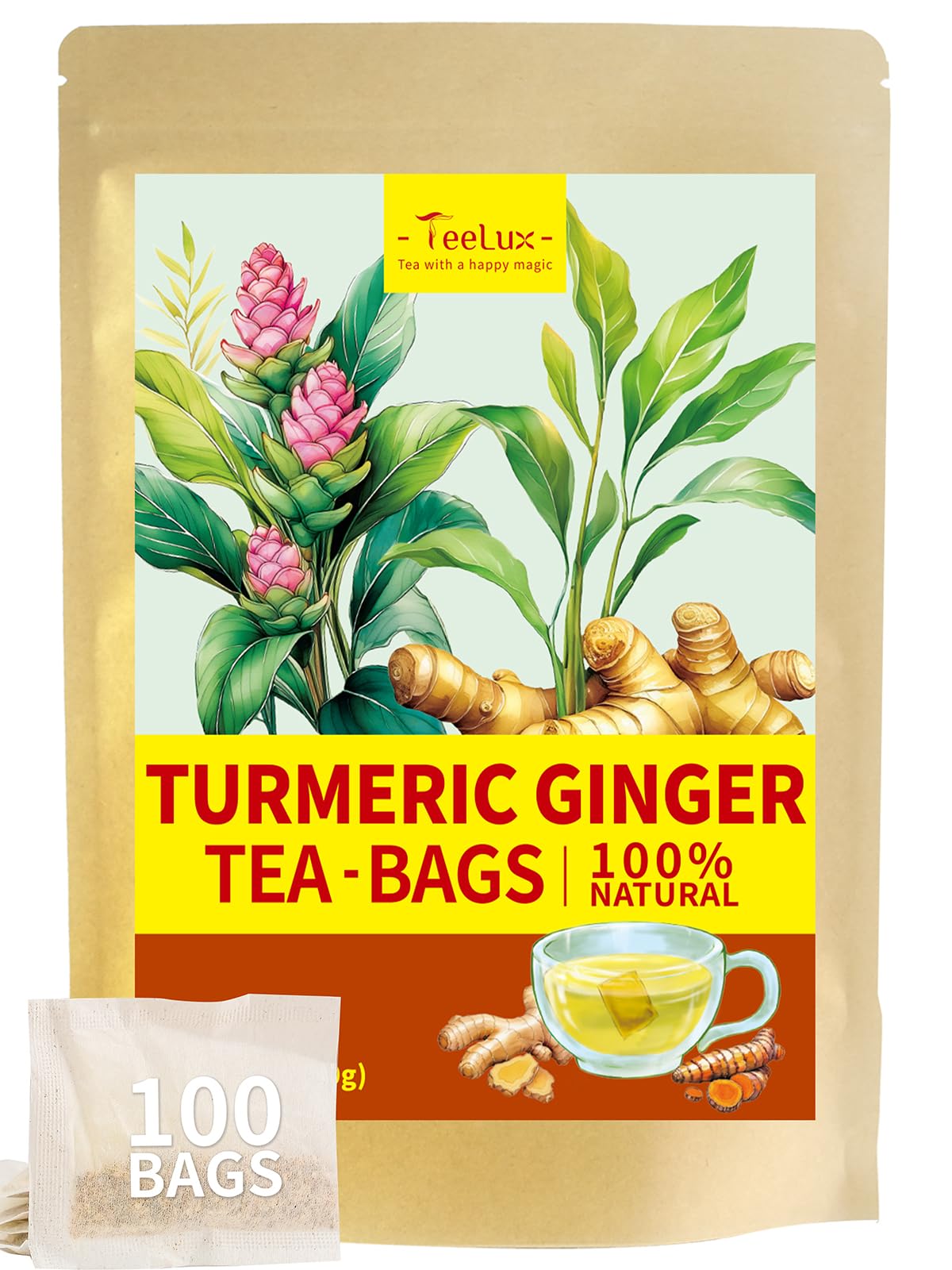 TeeLux Chamomile Tea Bags, 1.5g/bag, Pure Natural Chamomile Flowers Herbal Tea, Caffeine Free, 100 Count