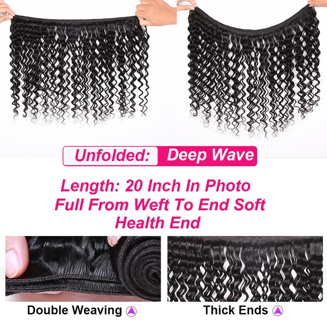 Closure with Bundles (16 18 20 22+14 Closure) Free Part Deep Wave 4 Bundles with 4x4 Lace Closure 100% Unprocessed Brazilian Virgin Remy Hair Curly Bundles Hair Extension Double Weft Natural Color