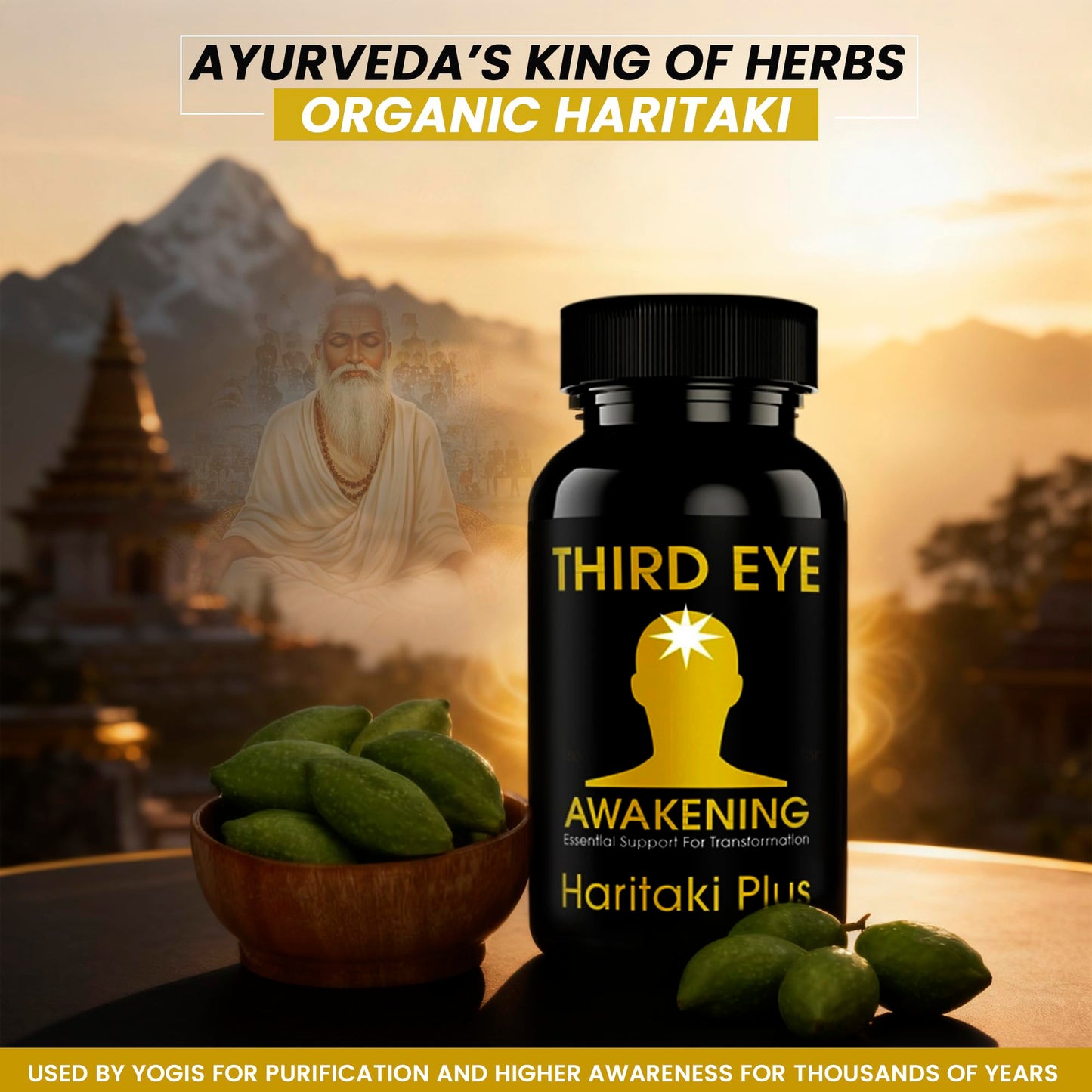Third Eye Awakening – Organic Haritaki Capsules – King of Herbs for Pineal Gland Decalcification, Third Eye Activation & Intuition – Trusted by Millions of Yogis – 650mg – 100 Vegan Capsules.