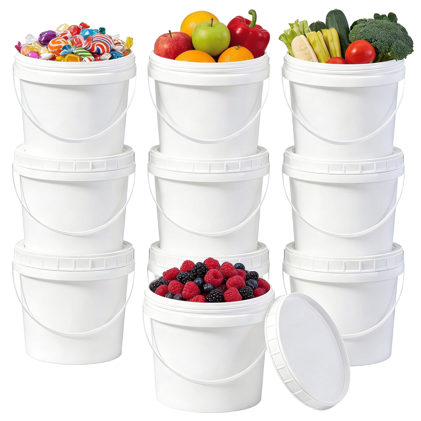 Airtight Clear Plastic Bucket with Lid, Ice Buckets for Parties, Reusable Ice Cream Tub with Handle, Food Storage Container, Food Grade Freezer and Microwave Safe for Sauce, Soup (16 OZ/500 ML)