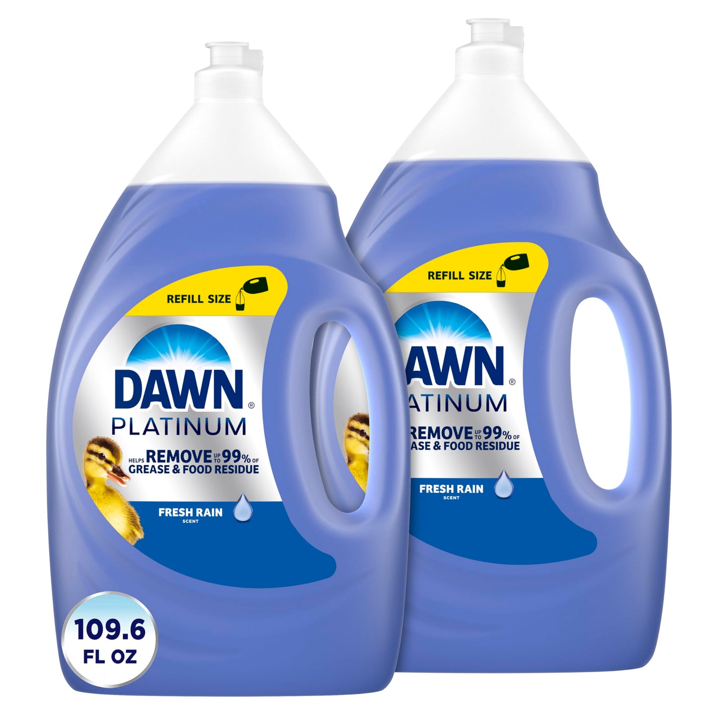 Dawn Platinum Refill Jug Dish Soap, Fresh Rain Scent Liquid Dishwashing Detergent Powerful Dawn Dish Soap for Tough Grease Removal Dishwashing Liquid Value Pack, 51.5 oz (Pack of 2)