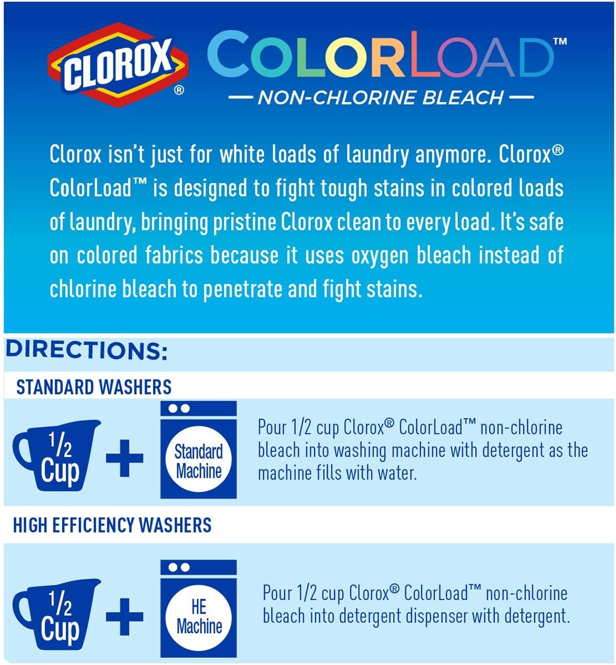 Clorox ColorLoad Non-Chlorine Bleach, 60 Ounce Bottle, Pack of 2, 120 Ounces Total