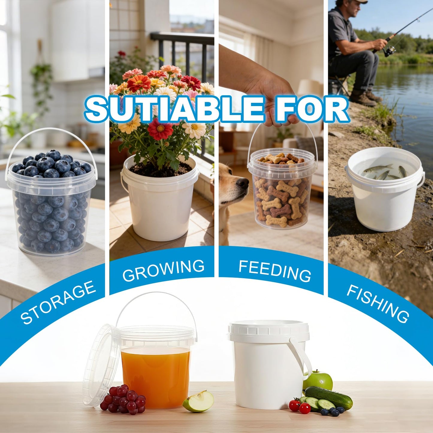 Airtight Clear Plastic Bucket with Lid, Ice Buckets for Parties, Reusable Ice Cream Tub with Handle, Food Storage Container, Food Grade Freezer and Microwave Safe for Sauce, Soup (16 OZ/500 ML)