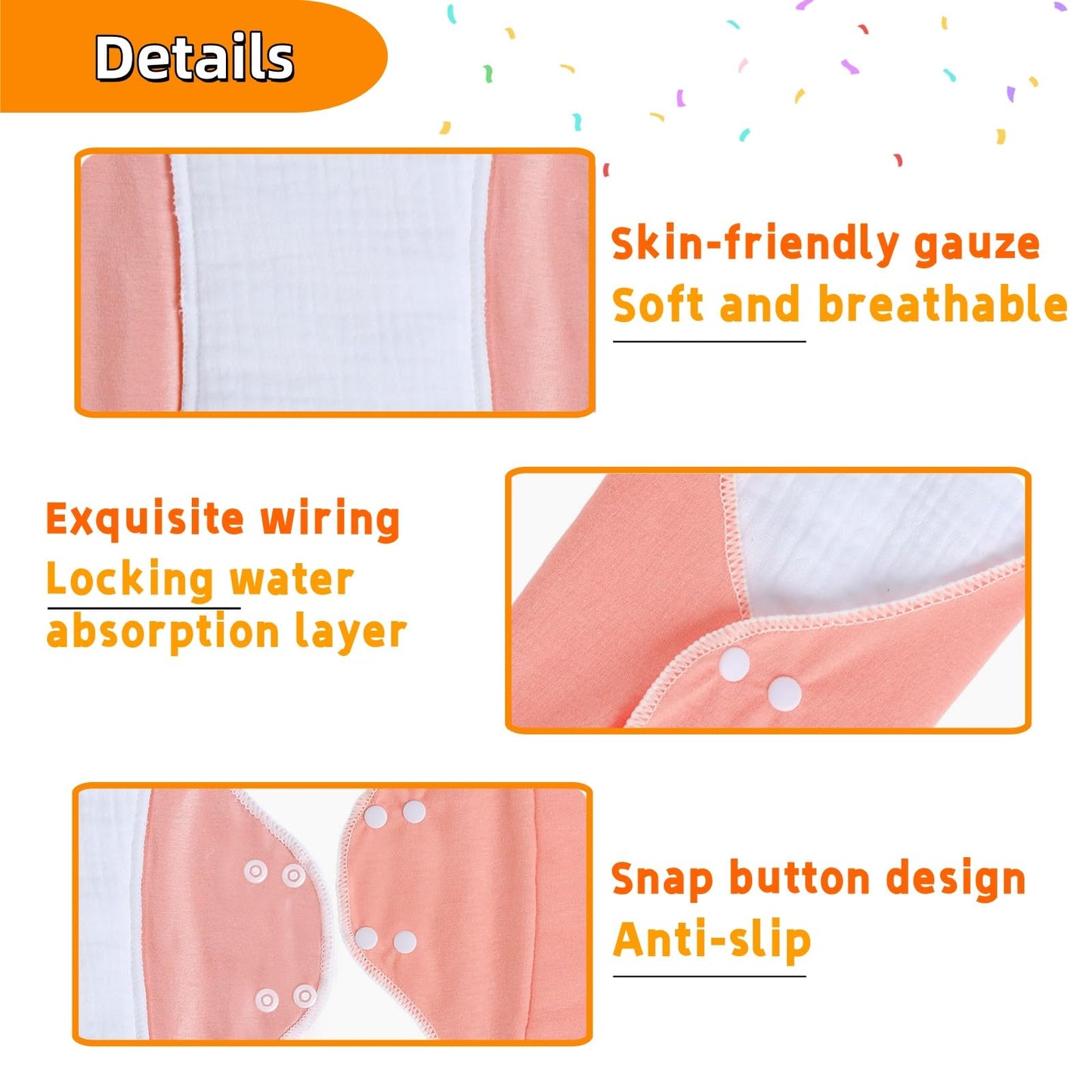 Washable Sanitary Napkins,Reusable Sanitary Pads,Heavy Incontinence Pads,Sanitary Napkin Set,7pcs/Set,Pack of 6+1 Storage Bag,Suitable for Heavy Menstrual Flow,Incontinence Patients
