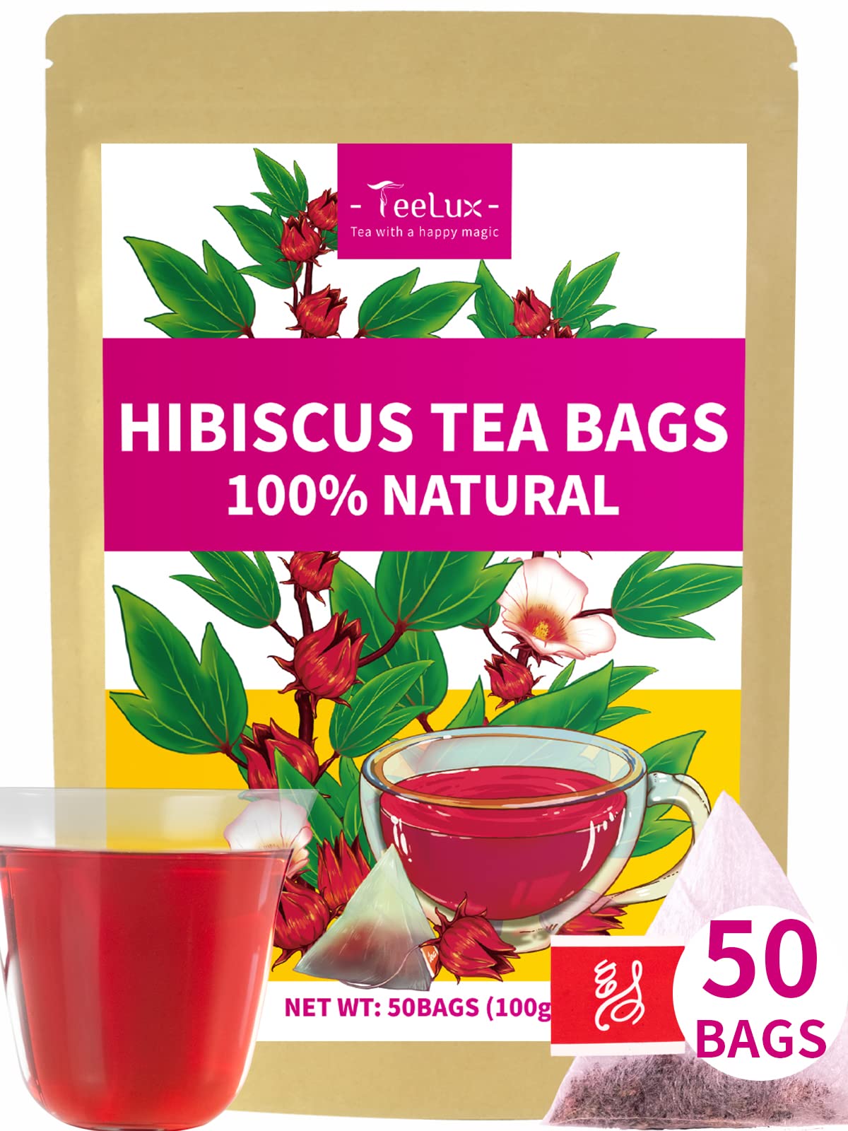 TeeLux Chamomile Tea Bags, 1.5g/bag, Pure Natural Chamomile Flowers Herbal Tea, Caffeine Free, 100 Count