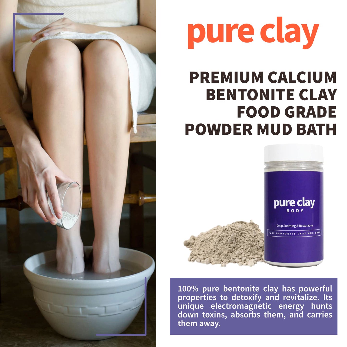 Pure Clay Detox | Therapeutic Grade Calcium Bentonite Clay Powder | GRAS-Affirmed | Indian Healing Face Mask | Deep Pore Cleansing | Body Wrap Hair Mask Bath | Ultra Fine | 16 oz | Acne Oily Skin Foot