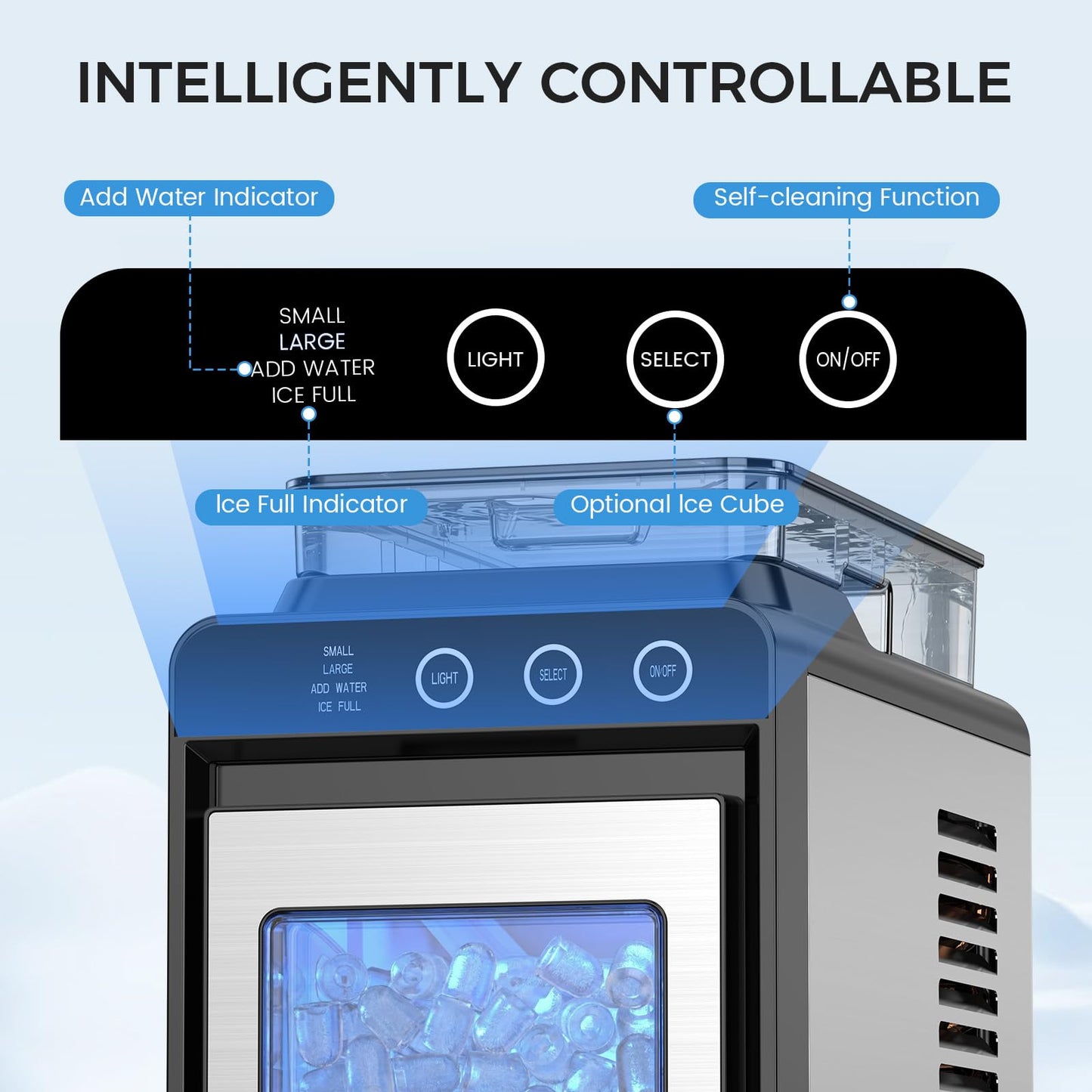 COWSAR Ice Maker Countertop, Portable Ice Machine with Basket and Scoop, 8 Cubes in 6 Mins, 26 lbs/24H, Auto-Cleaning Commercial Ice Maker for Kitchen, RV, Camping, Black