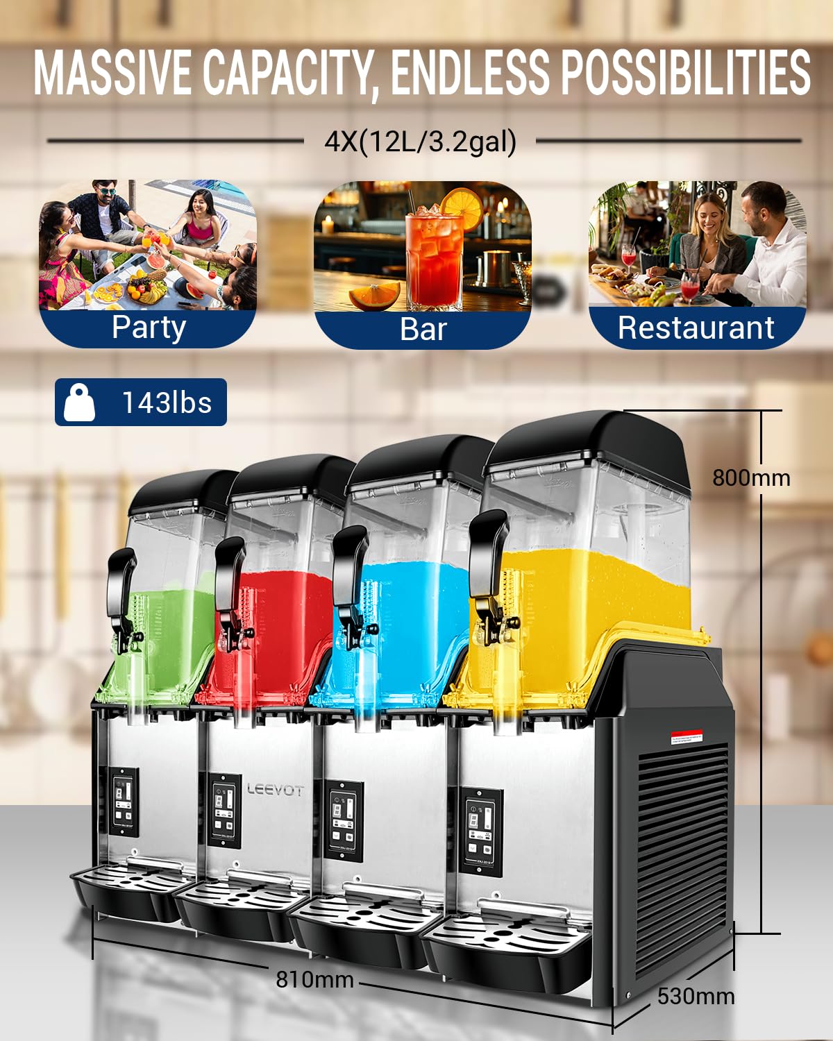 12Lx 3 Tanks Slushy Machine Commercial, Triple Tank Industrial Slushie & Margarita Machine, Large Frozen Drinks Machine to Make Frozen Cocktail, Slush and More for Bar, Restaurant, Party, Event