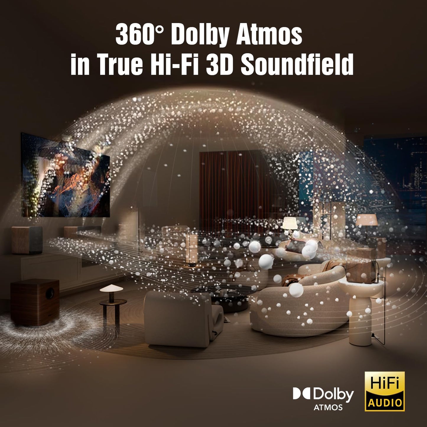 Flagship 5.3.4 Surround Sound System with Dolby Atmos, Soundbar with 2 Wireless Surrounds, 28Hz BassCoupling Tech, 800W Home Theater Sound Bar for Smart TV w/eARC, BT 5.4, Color: Brown