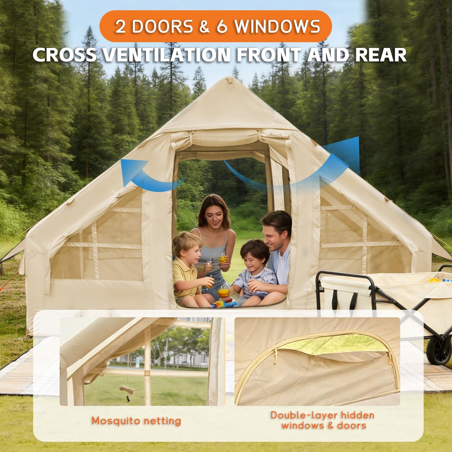 Inflatable Tents for Camping,Easy Blow Up Tent with Hand Pump,4 Seasons Waterproof Air Inflatable Camping Tent House for Family Weekend Camping