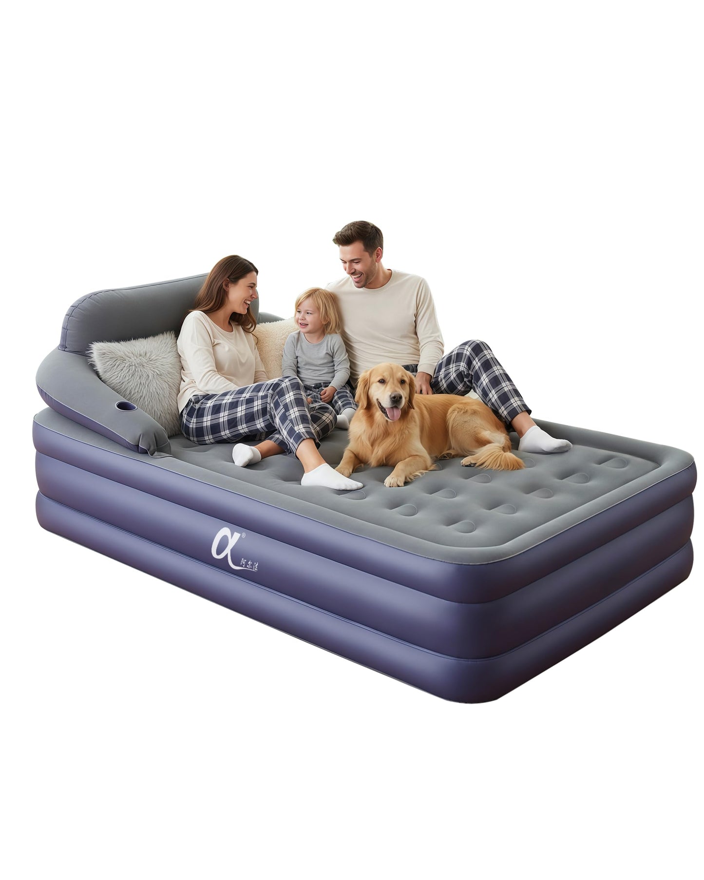 A-ER-FA Queen Air Mattress with Detachable Headboard and Cup Holder - 20 Height 700lbs Capacity Comfort Inflatable Bed for Guests Home Camping and Travel Durable Construction,Colchón Inflable,Air Bed