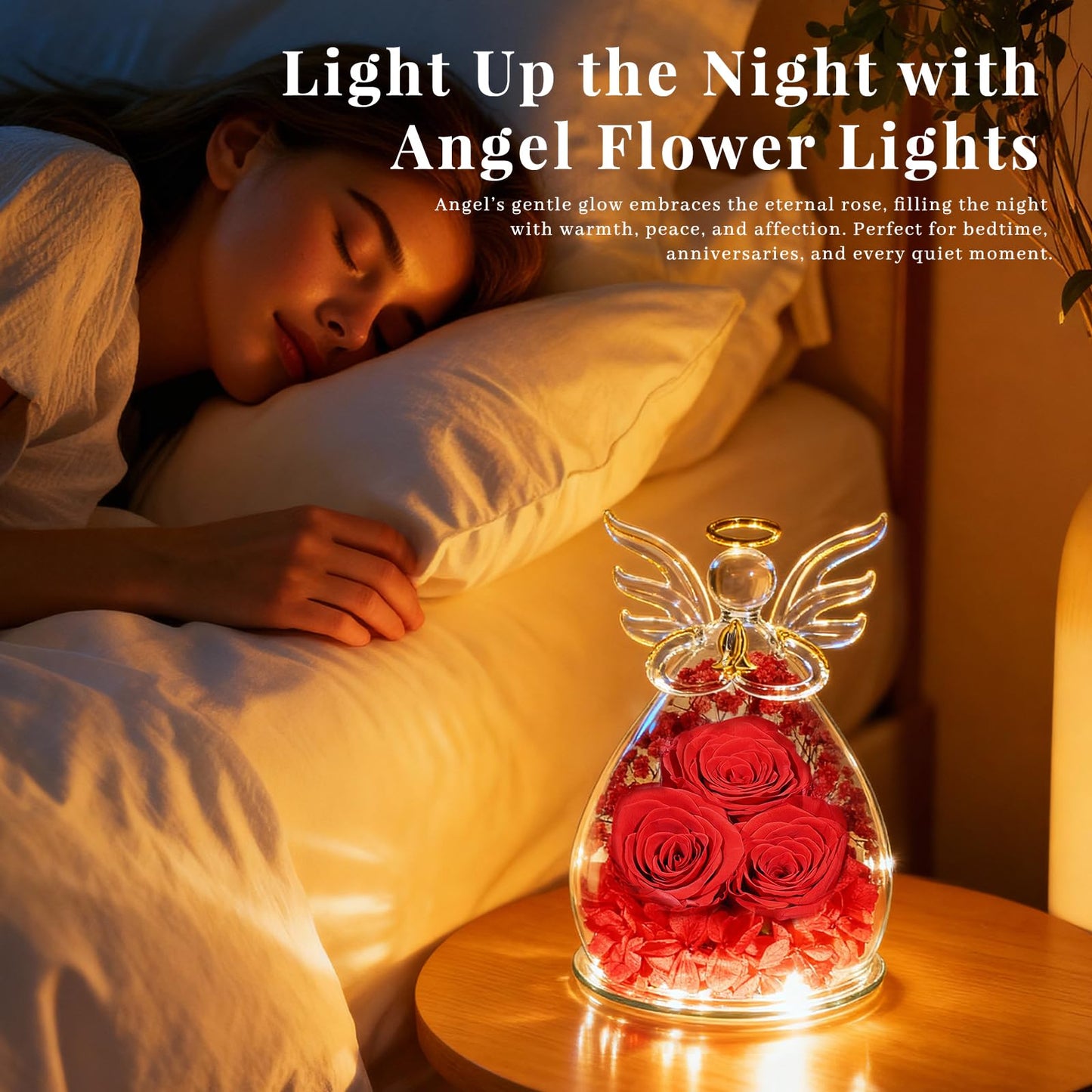 Beferr Mothers Day Mom Birthday Gifts for Women, Fresh Flowers for Delivery Forever Preserved Rose in Glass Angel Figurine, Anniversary Christian Real Rose for Grandma Nana Wife Mum from Daughter Son