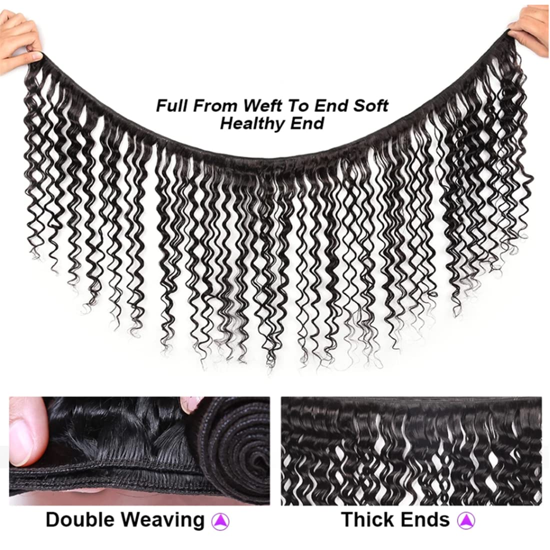 Closure with Bundles (16 18 20 22+14 Closure) Free Part Deep Wave 4 Bundles with 4x4 Lace Closure 100% Unprocessed Brazilian Virgin Remy Hair Curly Bundles Hair Extension Double Weft Natural Color