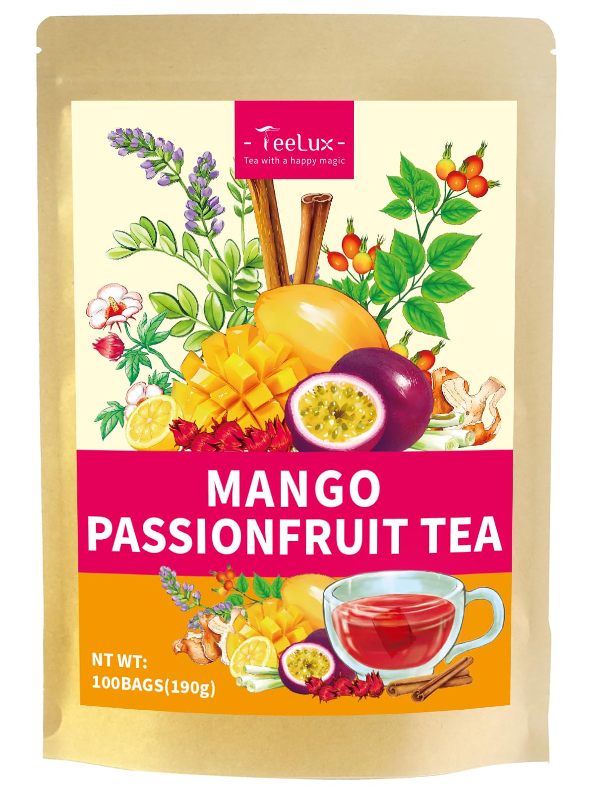 TeeLux Chamomile Tea Bags, 1.5g/bag, Pure Natural Chamomile Flowers Herbal Tea, Caffeine Free, 100 Count
