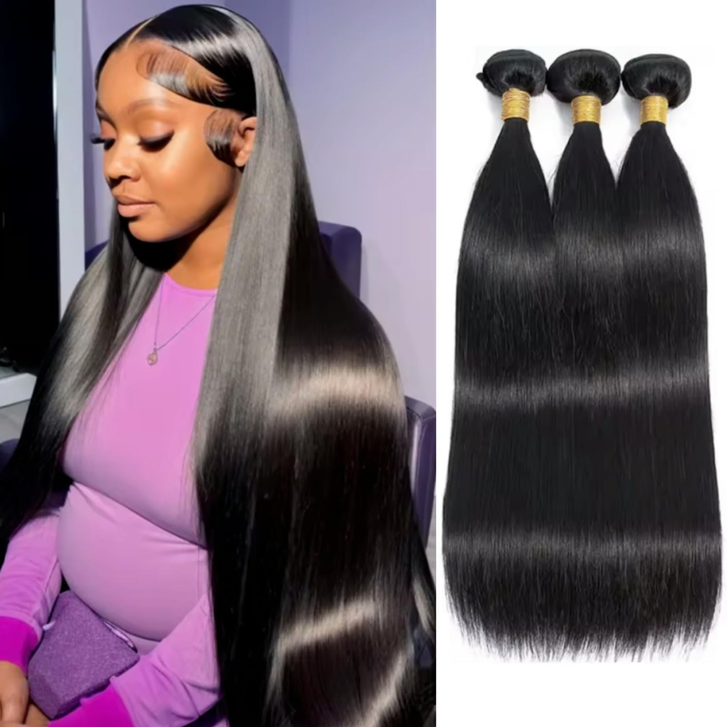Straight 4 Bundles With Closure Human Hair 18 20 22 24+16 Inch 100% Unprocessed Black Brazilian Hair Extensions Pre Plucked With Baby Hair 4X4 HD Lace Closure