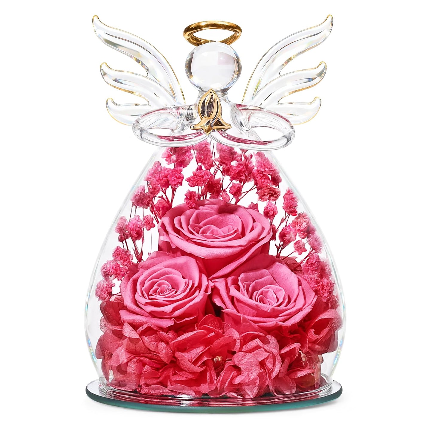 Beferr Mothers Day Mom Birthday Gifts for Women, Fresh Flowers for Delivery Forever Preserved Rose in Glass Angel Figurine, Anniversary Christian Real Rose for Grandma Nana Wife Mum from Daughter Son