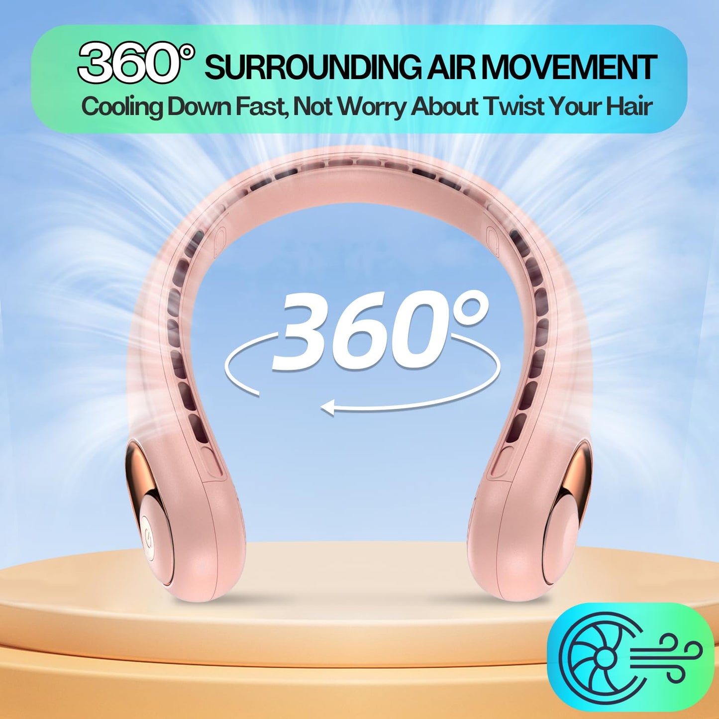 KIDEE Neck Fan, Bladeless Neck Fans Portable Rechargeable, Upgrade 360° Airflow, 3 Speeds, Headphone Design, 4000mAh Battery Operated Personal Wearable Fan Hands Free for Travel Indoor Outdoor