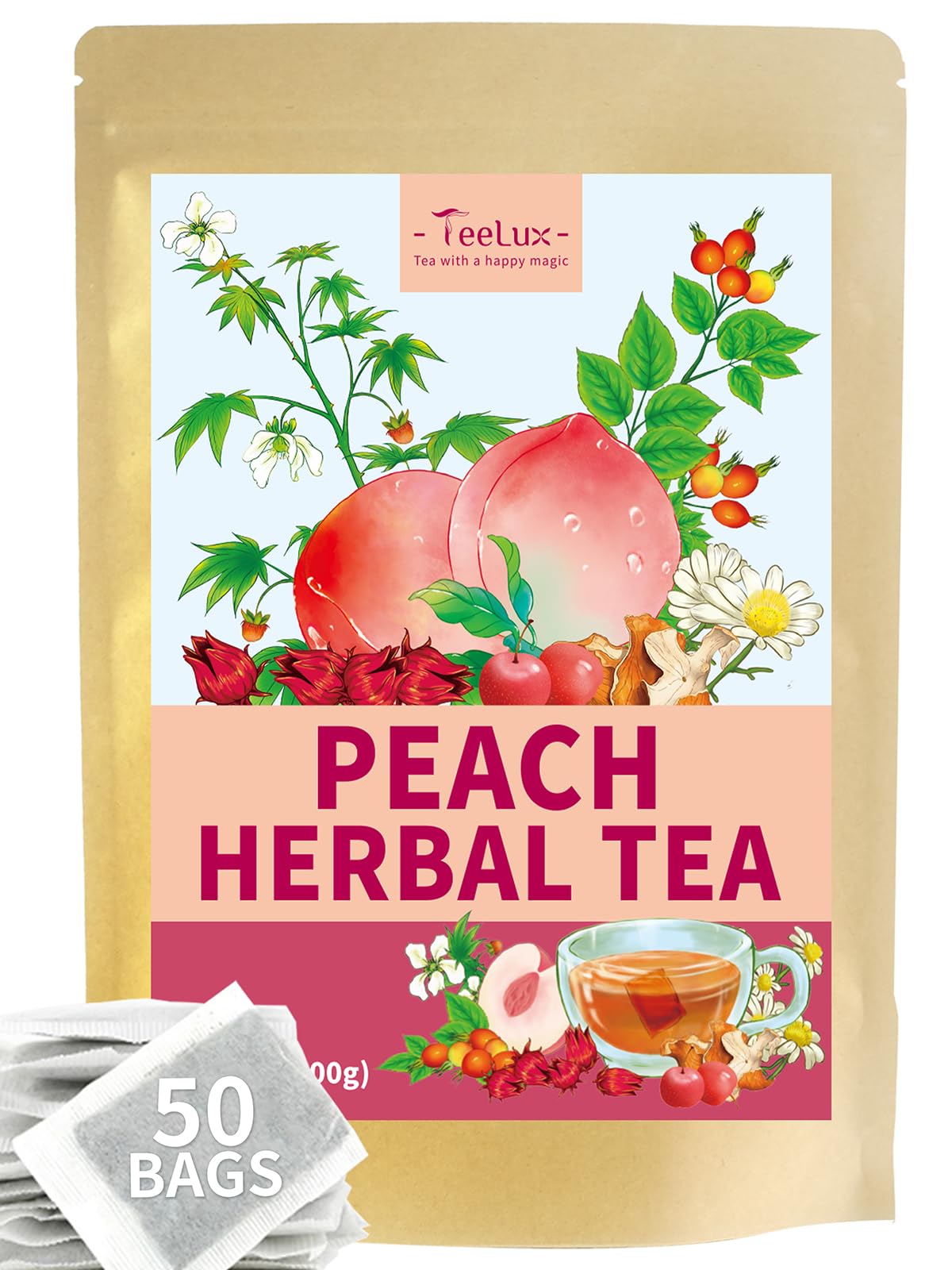 TeeLux Chamomile Tea Bags, 1.5g/bag, Pure Natural Chamomile Flowers Herbal Tea, Caffeine Free, 100 Count