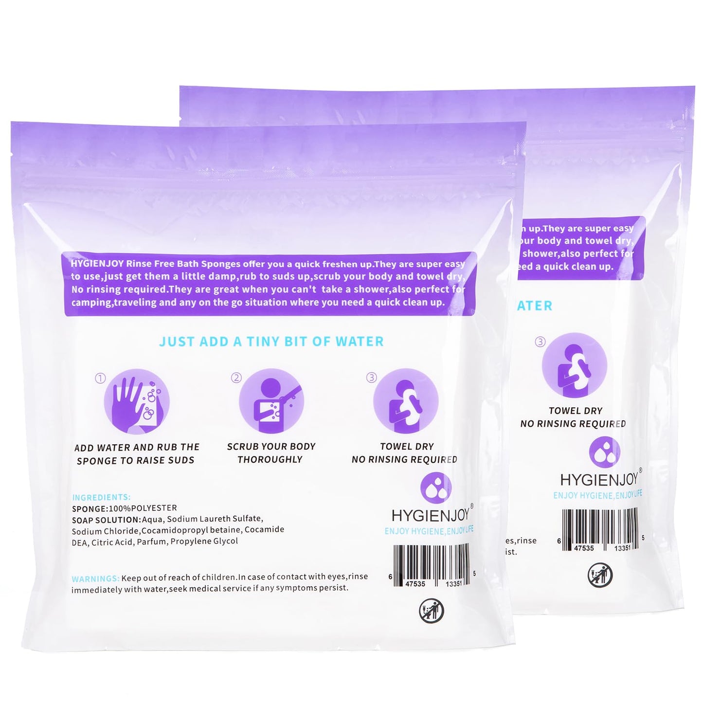 HYGIENJOY-21% Larger,No Rinse Bathing Wipes for Adults-Rinse Free Bath Sponges,Soap Infused,Dry Shower Wipes for Elderly,For Camping,Hiking,GYM,Post Surgery Must Haves, (25 Counts)