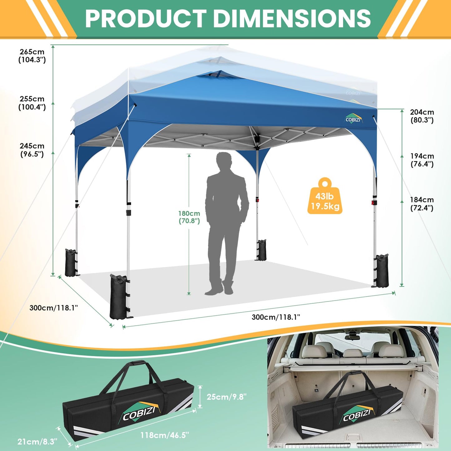 COBIZI 10x20 Pop Up Canopy Tent, Outdoor Party Tent with 4 Sidewalls, 1 Person Easy Set up, Tents for Parties with Fluorescent Strip & 4 Sandbags, Waterproof UPF50+, 3 Adjustable Height, Gray
