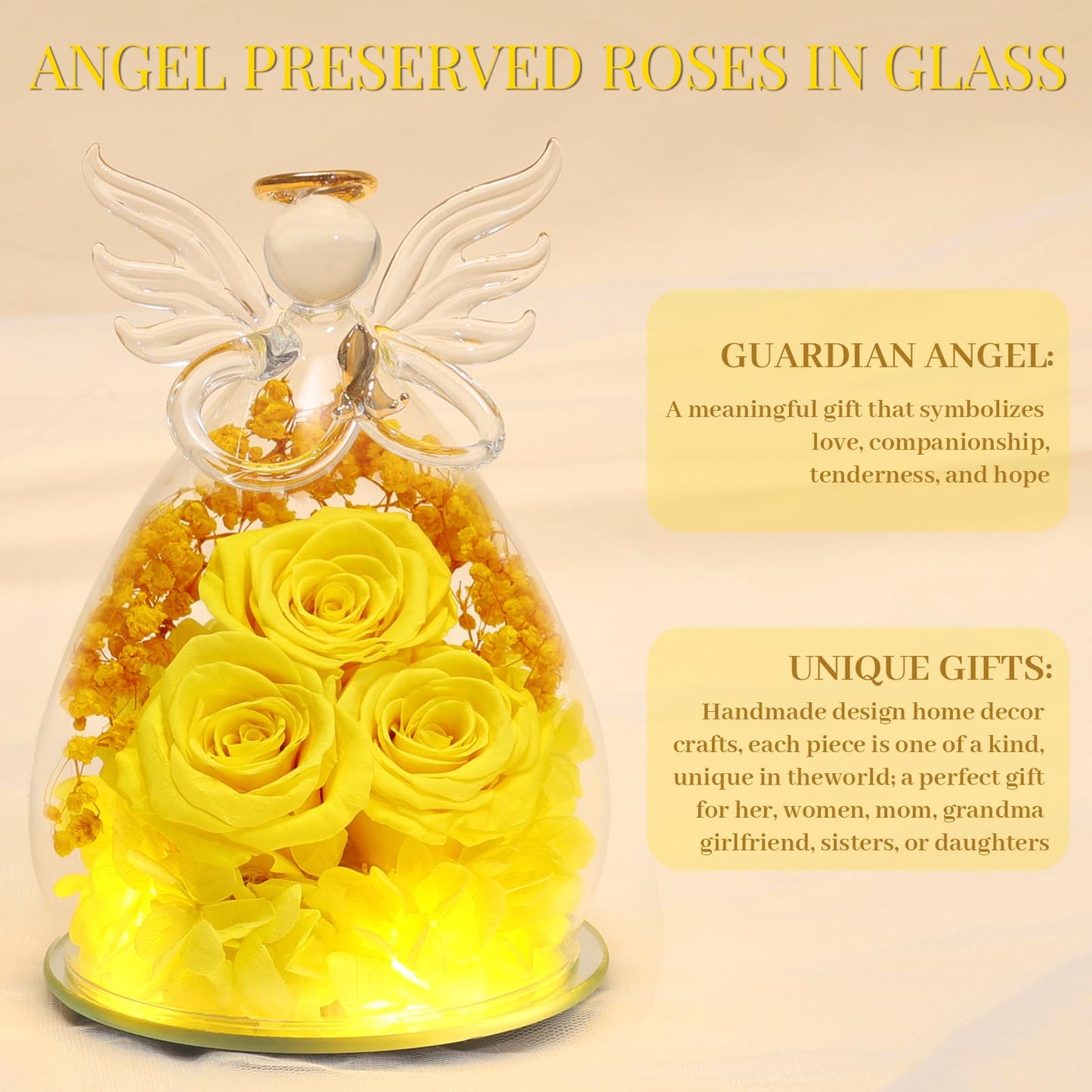 Beferr Mothers Day Mom Birthday Gifts for Women, Fresh Flowers for Delivery Forever Preserved Rose in Glass Angel Figurine, Anniversary Christian Real Rose for Grandma Nana Wife Mum from Daughter Son