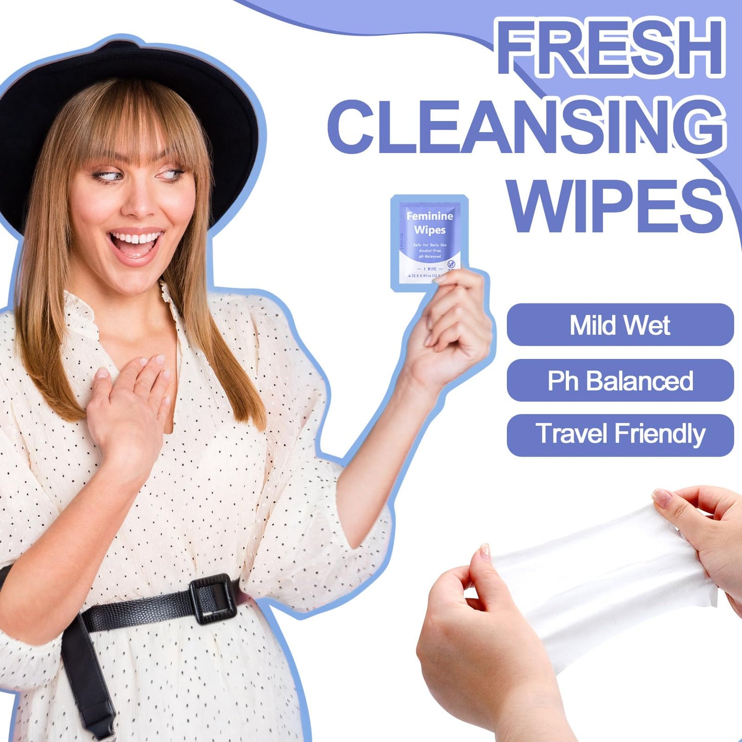 300 Pieces Feminine Wipes Individually Wrapped Women Travel Size Bulk Unscented Intimate Wipes Mild Private Parts Ph Balanced for Travel Bathroom Toilet Daily(Green)