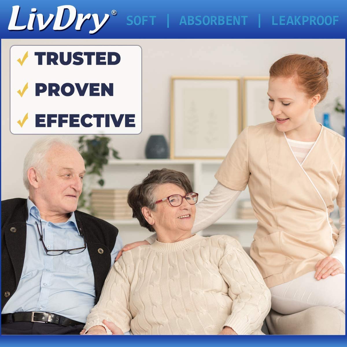 LivDry High Absorbency Pad Insert for Incontinence Briefs and Adult Diapers, Women and Men, Hyper 2400 (18 Count)