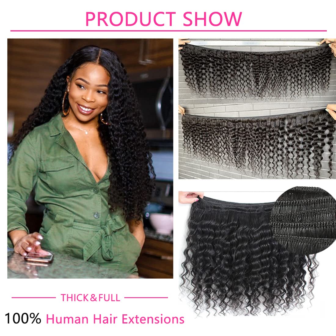 Closure with Bundles (16 18 20 22+14 Closure) Free Part Deep Wave 4 Bundles with 4x4 Lace Closure 100% Unprocessed Brazilian Virgin Remy Hair Curly Bundles Hair Extension Double Weft Natural Color