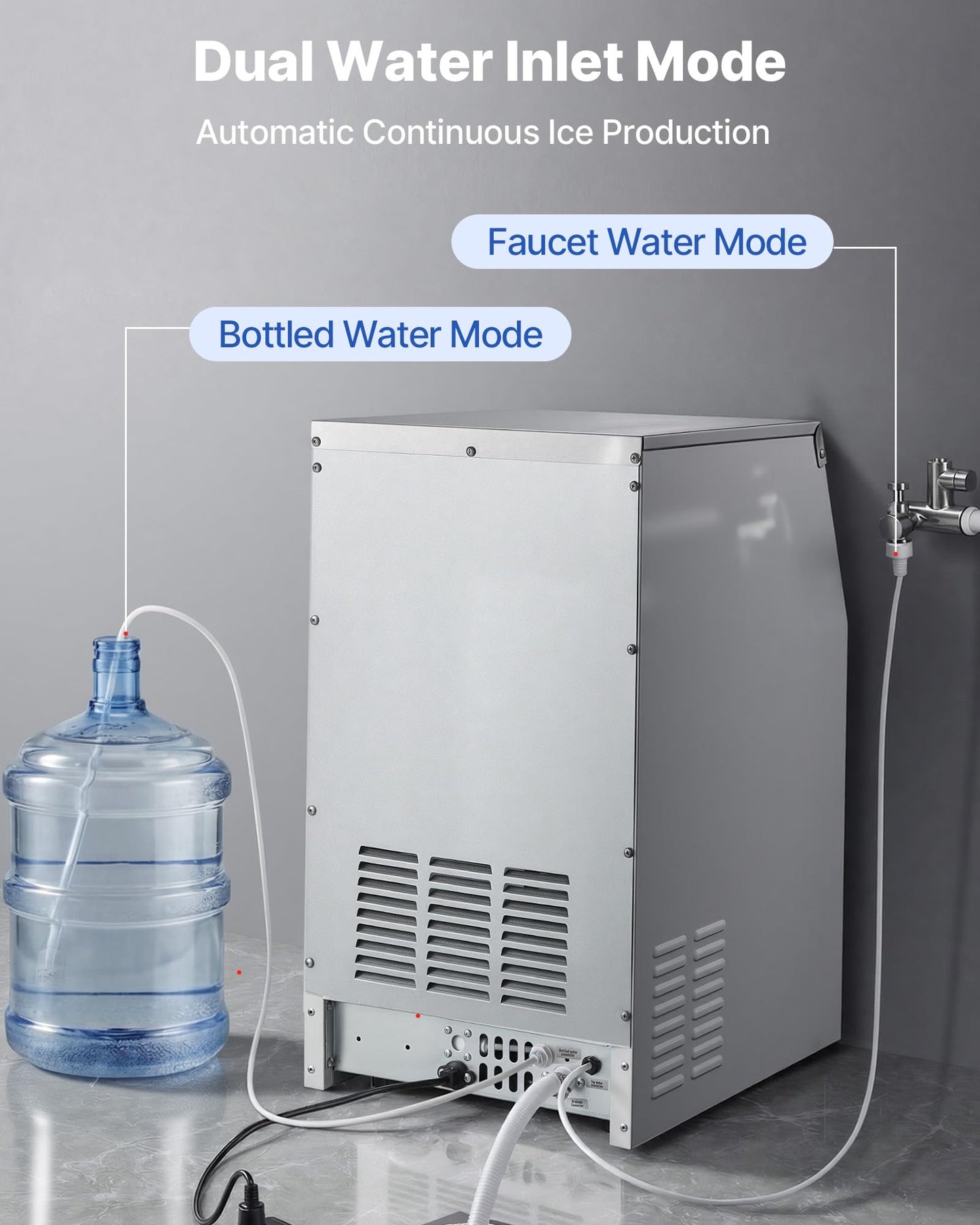 VEVOR Commercial Ice Maker Machine, 265 lbs/24h with 85 lbs Storage Capacity, Built-in/Freestanding/Under Counter, Stainless Steel Ice Maker with LED Display & Self-Cleaning, for Home Bar Restaurant