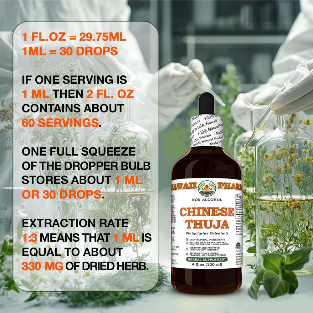 Chinese Thuja (Platycladus Orientalis) Dry Seed Glycerite, Made in Hawaii, All Natural, Vegan, Lab Tested Alcohol-Free Liquid Extract - 2 fl.oz