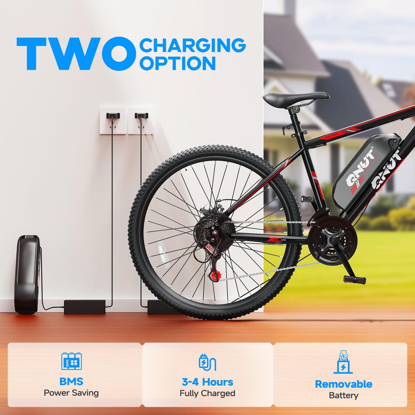 QNUT Electric Bike for Adults with Peak 1000W Motor 26" Victor Mountain Lightweight Ebike, 10.4Ah/7.8Ah Removable Battery Up to 40-60 Miles, 22MPH E Bike Commuter E-MTB for Teens, UL 2849 Certified