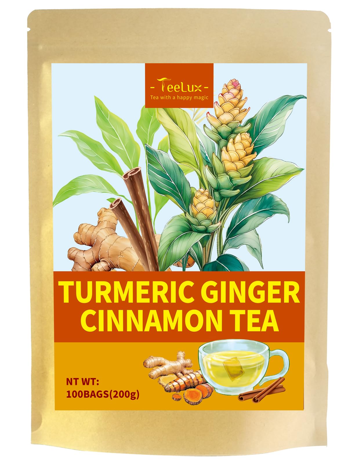 TeeLux Chamomile Tea Bags, 1.5g/bag, Pure Natural Chamomile Flowers Herbal Tea, Caffeine Free, 100 Count