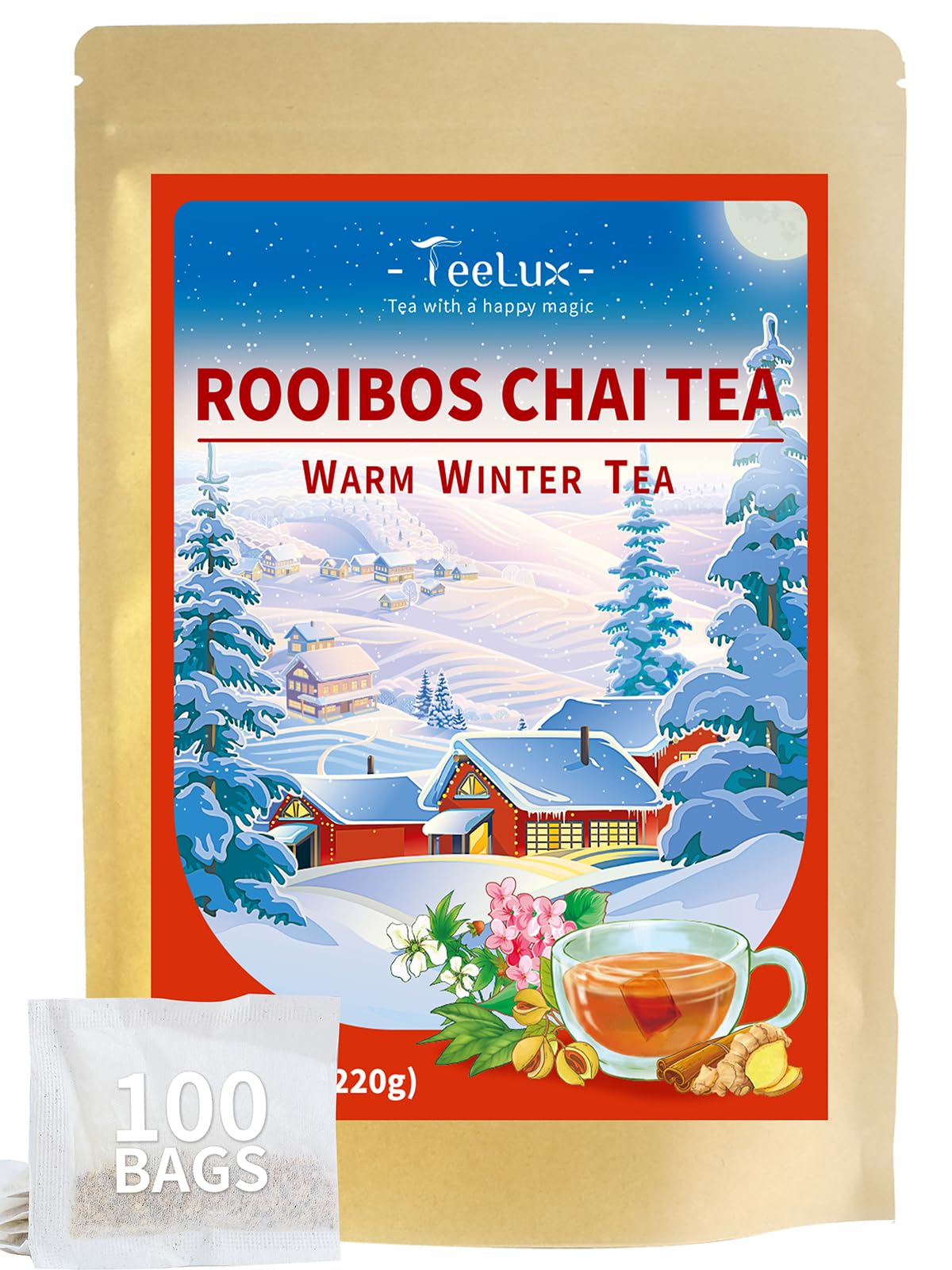 TeeLux Chamomile Tea Bags, 1.5g/bag, Pure Natural Chamomile Flowers Herbal Tea, Caffeine Free, 100 Count