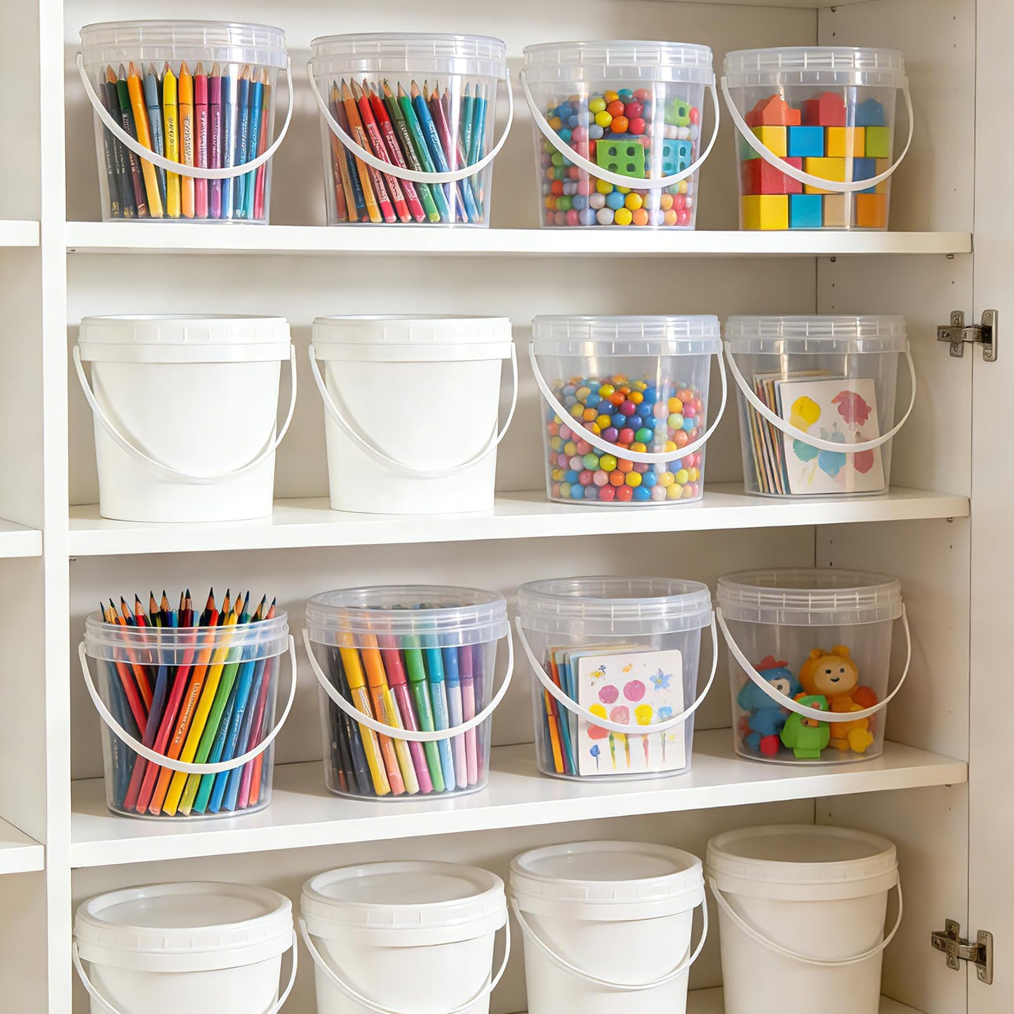 Airtight Clear Plastic Bucket with Lid, Ice Buckets for Parties, Reusable Ice Cream Tub with Handle, Food Storage Container, Food Grade Freezer and Microwave Safe for Sauce, Soup (16 OZ/500 ML)