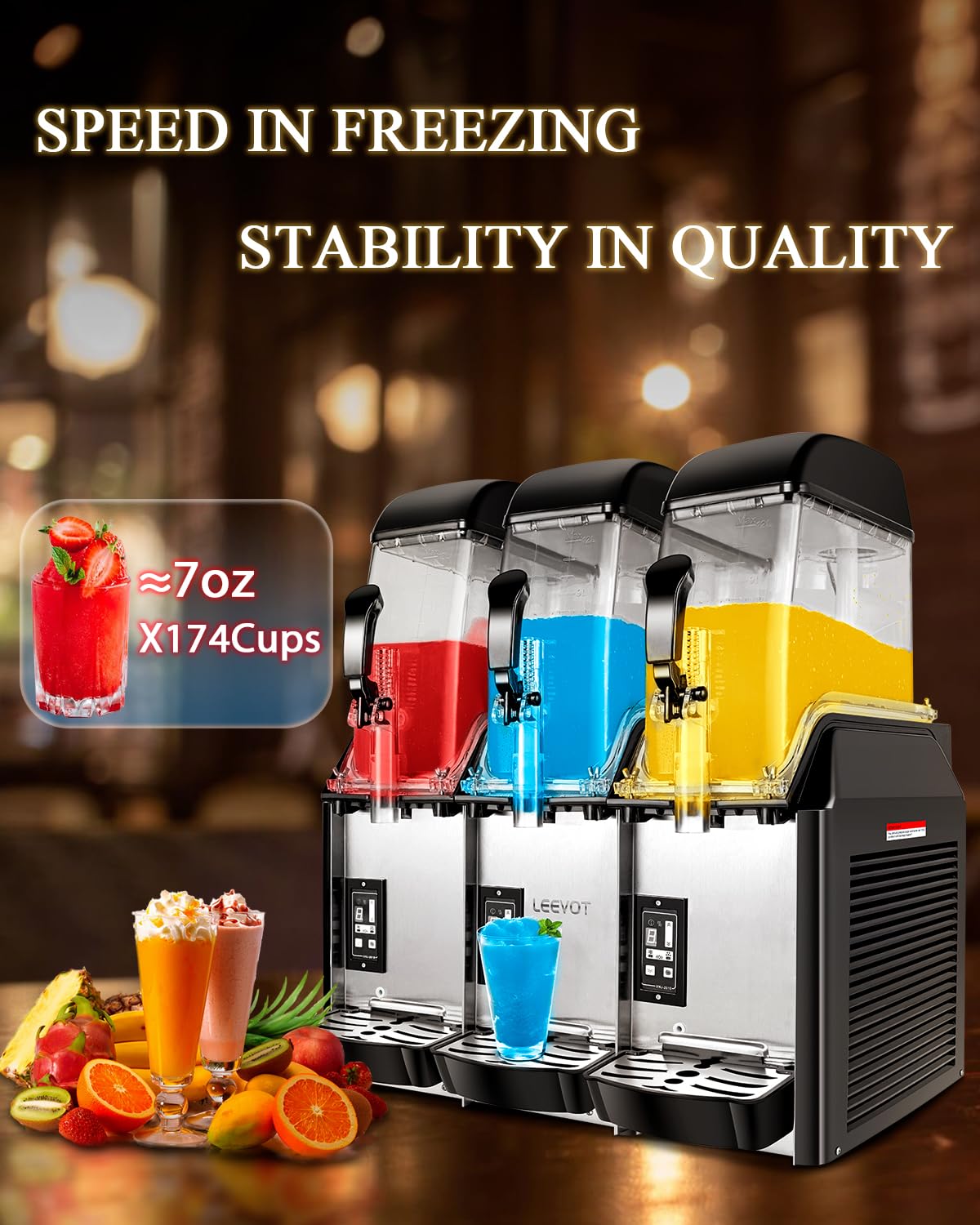 12Lx 3 Tanks Slushy Machine Commercial, Triple Tank Industrial Slushie & Margarita Machine, Large Frozen Drinks Machine to Make Frozen Cocktail, Slush and More for Bar, Restaurant, Party, Event