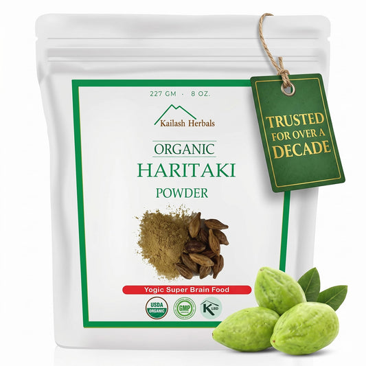 Kailash Herbals Organic Haritaki Powder | The King of Herbs |1 Pound (16 oz) – Terminalia Chebula – Ayurvedic Digestive, Pineal Gland Support – Vegan, Non-GMO