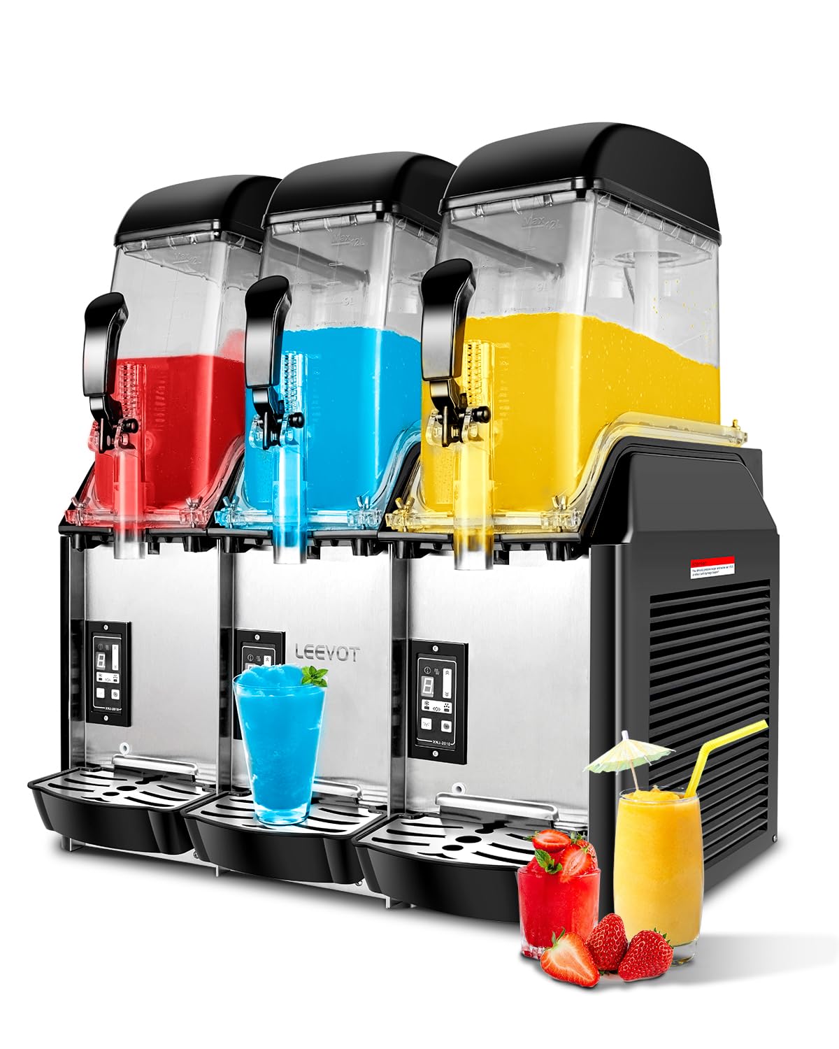 12Lx 3 Tanks Slushy Machine Commercial, Triple Tank Industrial Slushie & Margarita Machine, Large Frozen Drinks Machine to Make Frozen Cocktail, Slush and More for Bar, Restaurant, Party, Event