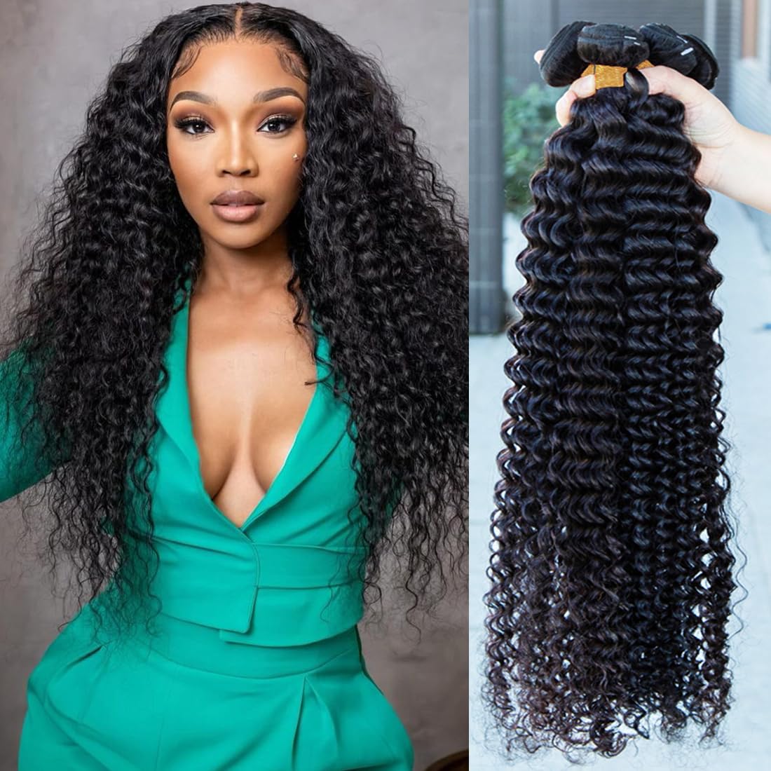 Closure with Bundles (16 18 20 22+14 Closure) Free Part Deep Wave 4 Bundles with 4x4 Lace Closure 100% Unprocessed Brazilian Virgin Remy Hair Curly Bundles Hair Extension Double Weft Natural Color