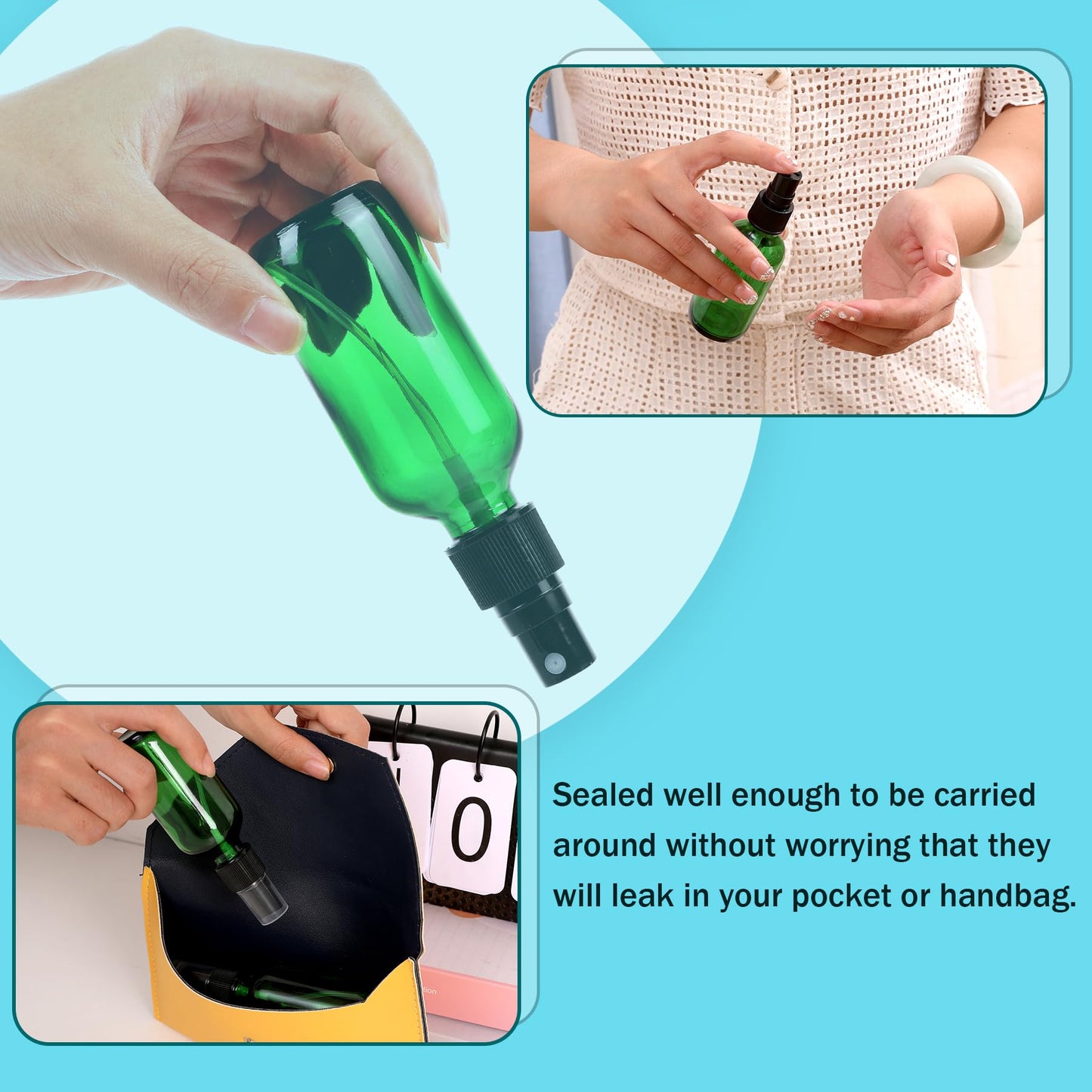 NOOEEISS Amber Glass Small Spray Bottle 2 oz 24 Packs,Fine Mist Sprayer Small Clear Bottles,Refillable Containers mini spray bottles for Cleaning Solutions and Skin Care (Amber 24pcs)