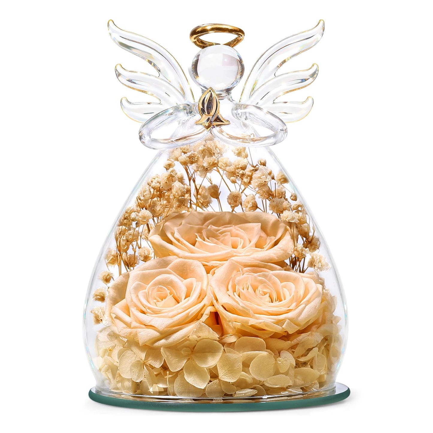 Beferr Mothers Day Mom Birthday Gifts for Women, Fresh Flowers for Delivery Forever Preserved Rose in Glass Angel Figurine, Anniversary Christian Real Rose for Grandma Nana Wife Mum from Daughter Son