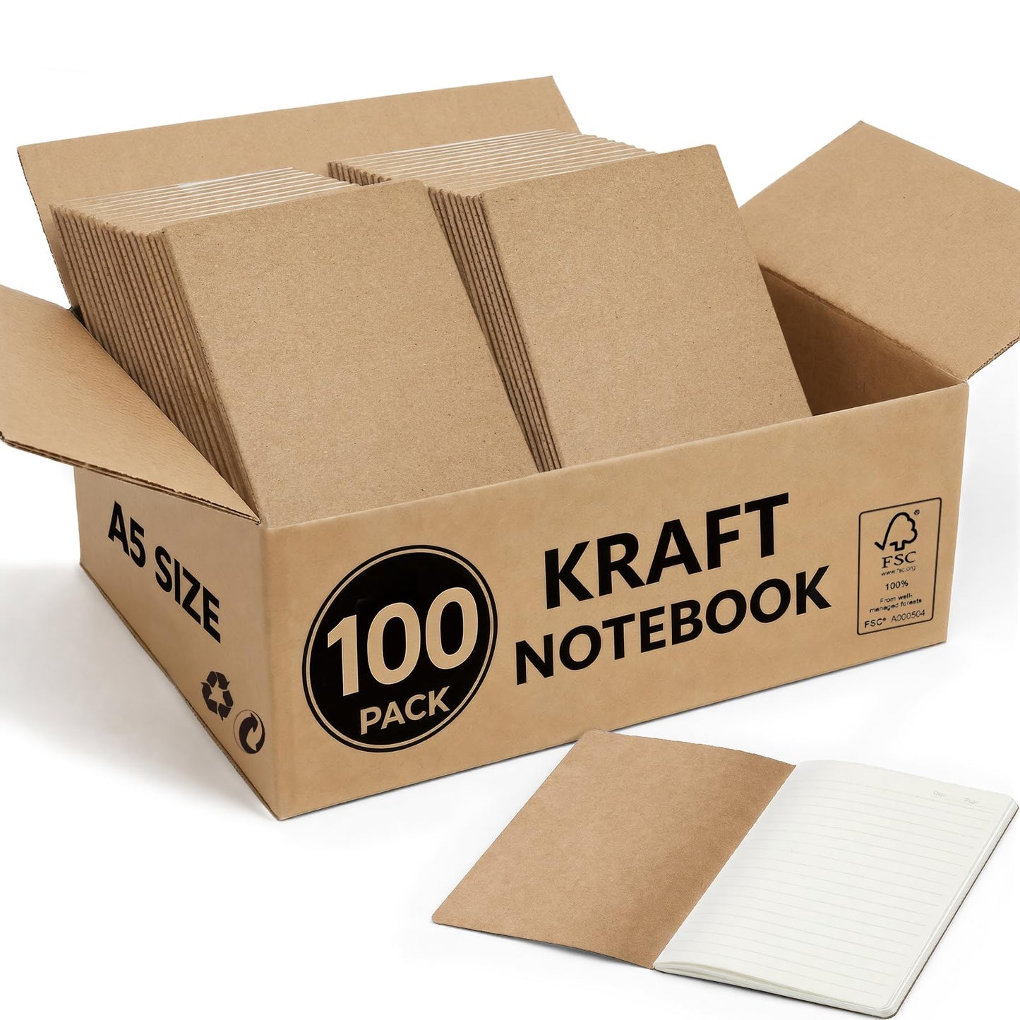 50 Pack Kraft Notebooks Bulk A5, 60 Pages Lined Ruled Journals, 8.3x5.5 Inches, Natural Kraft Cover Composition Notebooks for School Office Students Artists