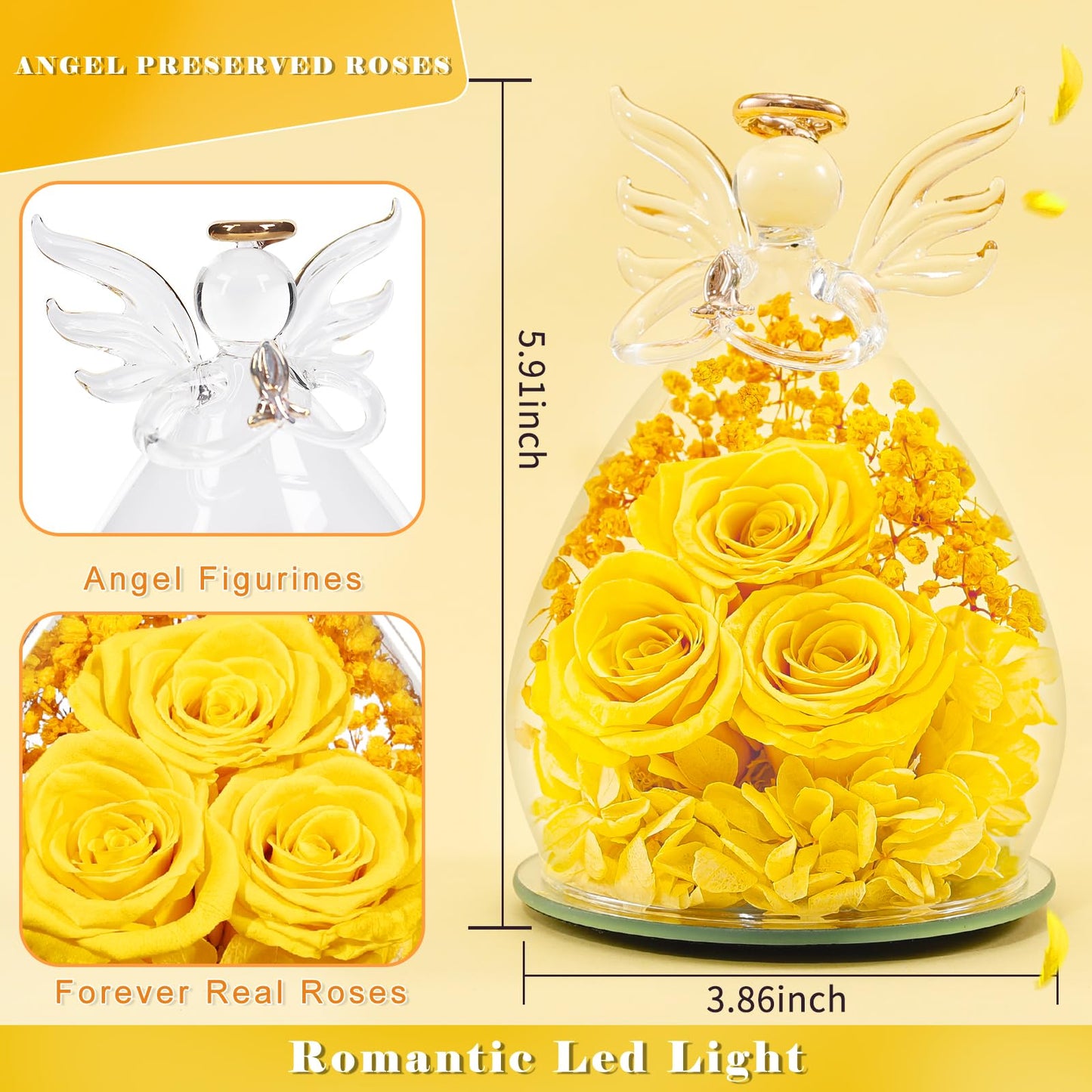 Beferr Mothers Day Mom Birthday Gifts for Women, Fresh Flowers for Delivery Forever Preserved Rose in Glass Angel Figurine, Anniversary Christian Real Rose for Grandma Nana Wife Mum from Daughter Son