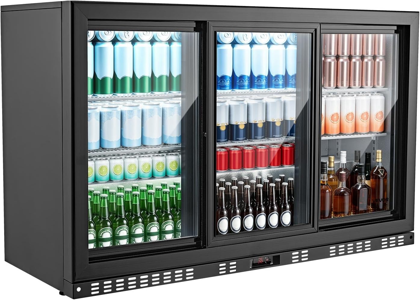 VEVOR Back Bar Cooler, 7.4 Cu. Ft Commercial Beverage Refrigerator, Under Counter Bar Fridge with 2 Sliding Doors, LED Lighting, Adjustable Shelves, Low-E Glass Display Cooler for Beer, Wine, Drink