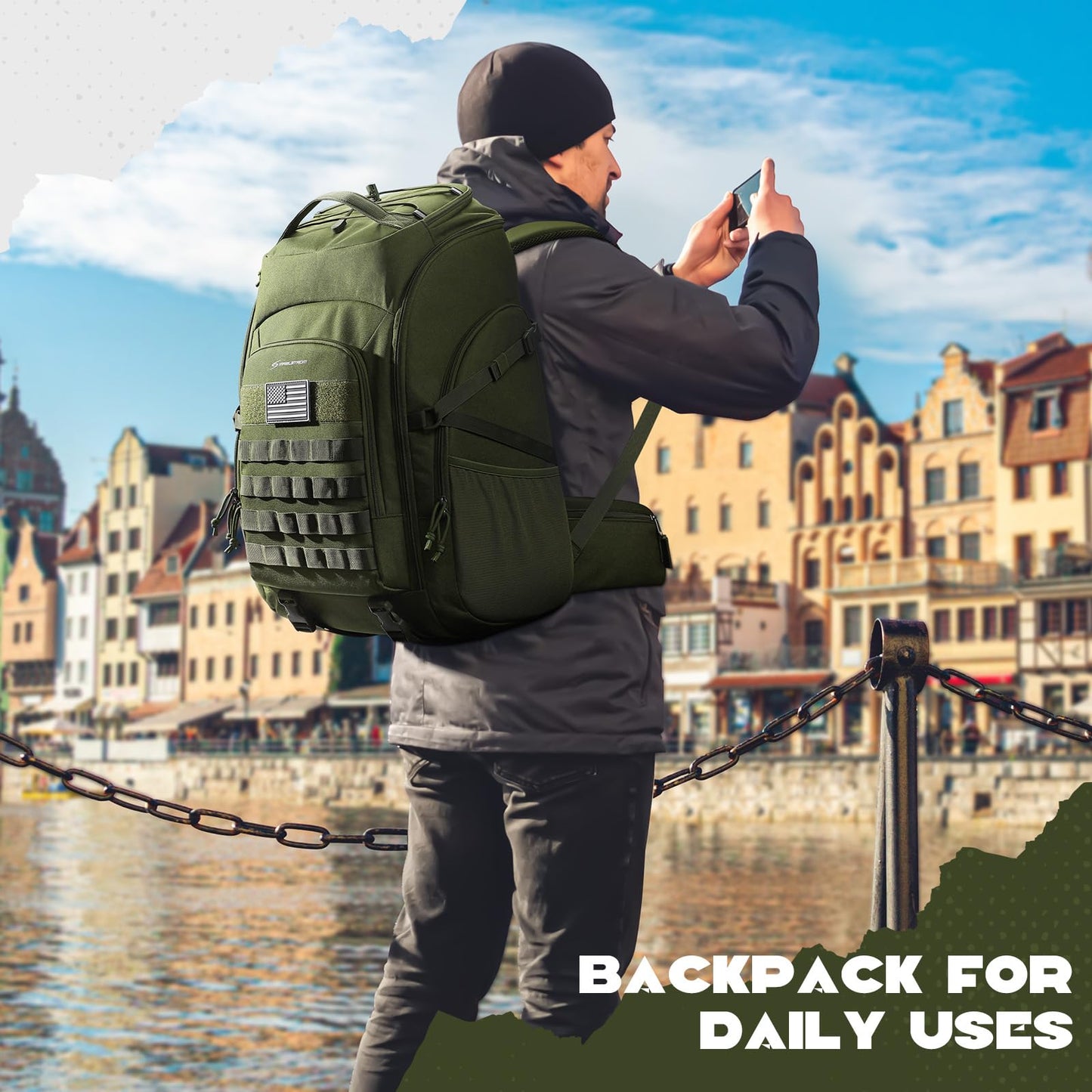 Maelstrom Tactical Backpack for Men, Water Resistant 40L Military Backpack, for Hiking, Camping, Gym with Molle System (Khaki)