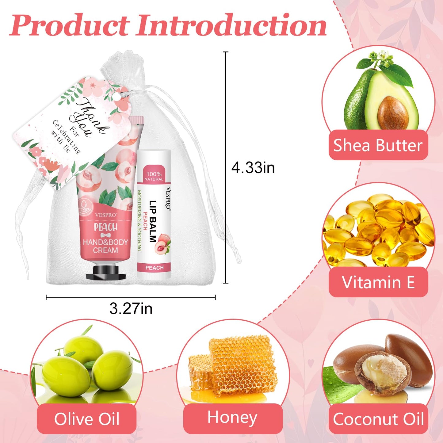 VESPRO 30 Pack Bulk Hand Cream and Bulk Lip Balm Sets, Mothers Day Gifts, Wedding Favors for Guests with Thank You Card and Organza Bags, Birthday Gift, Teacher Appreciation Gifts and Nurse Gift