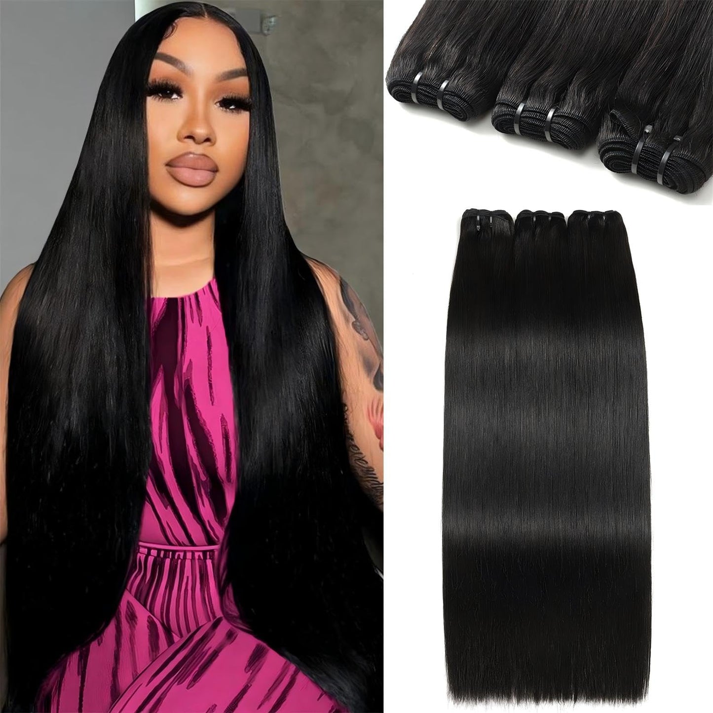 12A Human Hair Bundles 18 20 22 24 Inch 4 Straight Bundles Human Hair 100% Unprocessed Brazilian Remy Virgin Hair Extensions Raw Quick Weave Sew In Glossy Billion Hair Bundles Natural Black