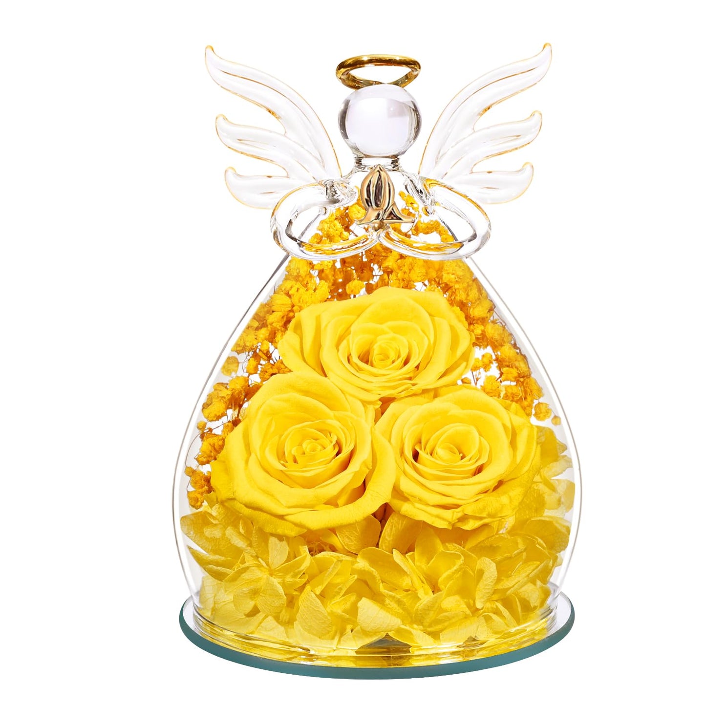 Beferr Mothers Day Mom Birthday Gifts for Women, Fresh Flowers for Delivery Forever Preserved Rose in Glass Angel Figurine, Anniversary Christian Real Rose for Grandma Nana Wife Mum from Daughter Son